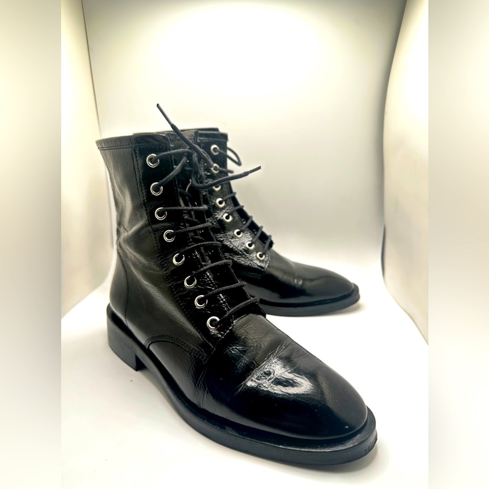 Black Leather Lace-Up Boots